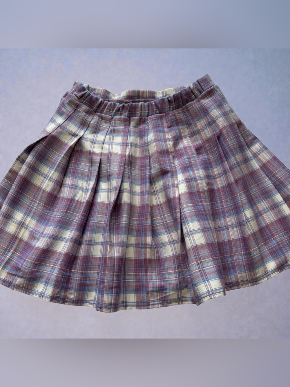 Rewind Plaid Pleated Skater Skirt in Lavender and Cream